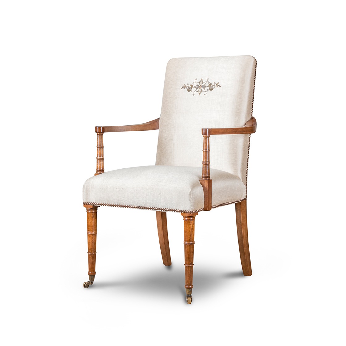 Pavilion carver dining chair with Cellini embroidery in Lagan silk - Oyster - Beaumont & Fletcher