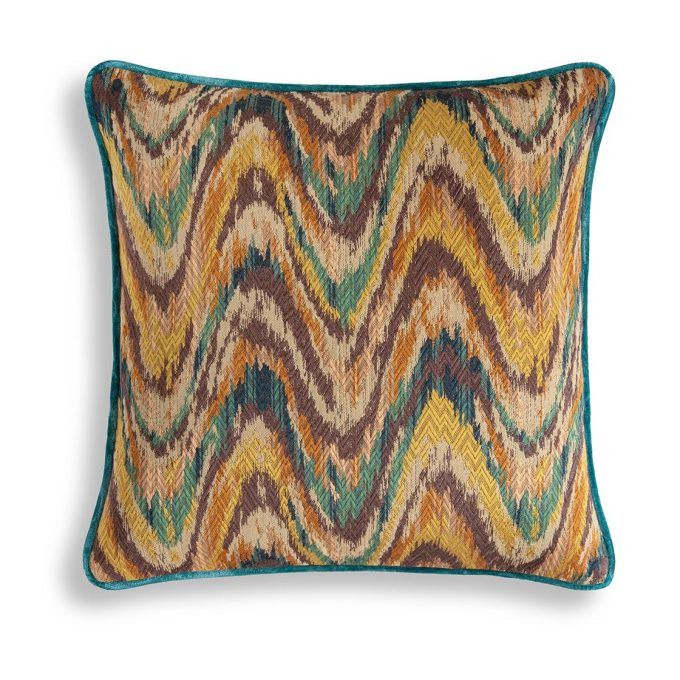 Kyma cushion - Rio backed and piped in Capri silk velvet - -Aquamarine