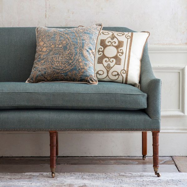 Cordoba cushion in Lagan silk - Oyster with Balthazar cushion and Alexandra sofa