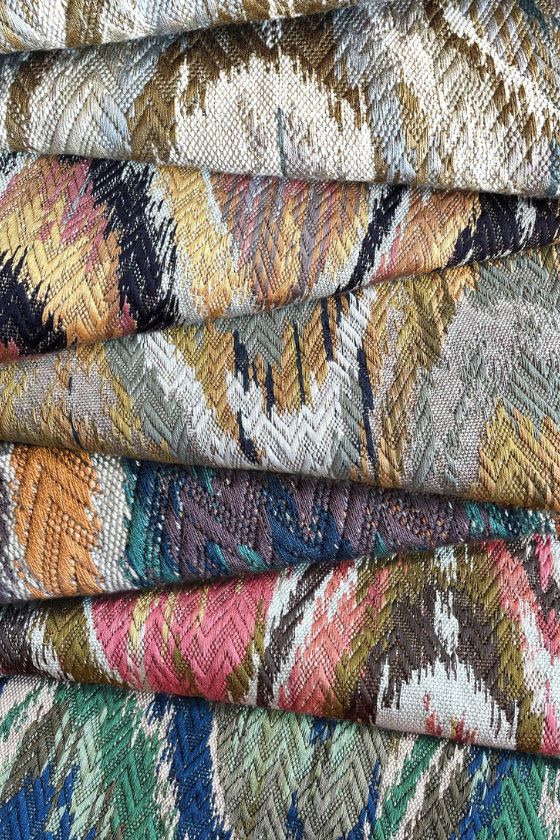 A collection of modern flame stitch fabrics