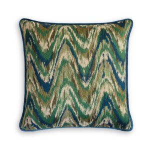 A luxurious handmade cushion in a green flame stitch fabric