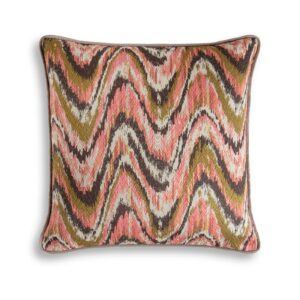 A luxurious, handmade cushion in a pink flame stitch fabric