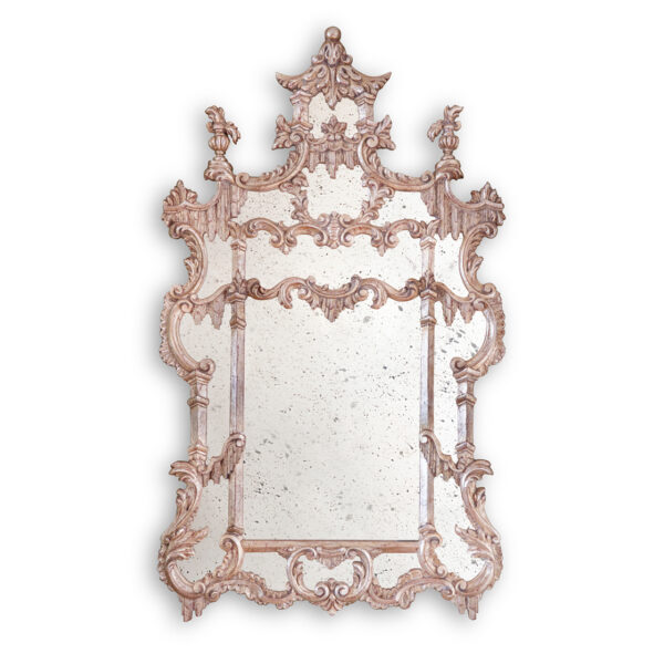 Chinoiserie mirror in Distressed silver