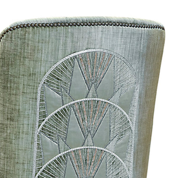 Calypso chair in Como silk velvet - Moss and Rockefeller embroidery