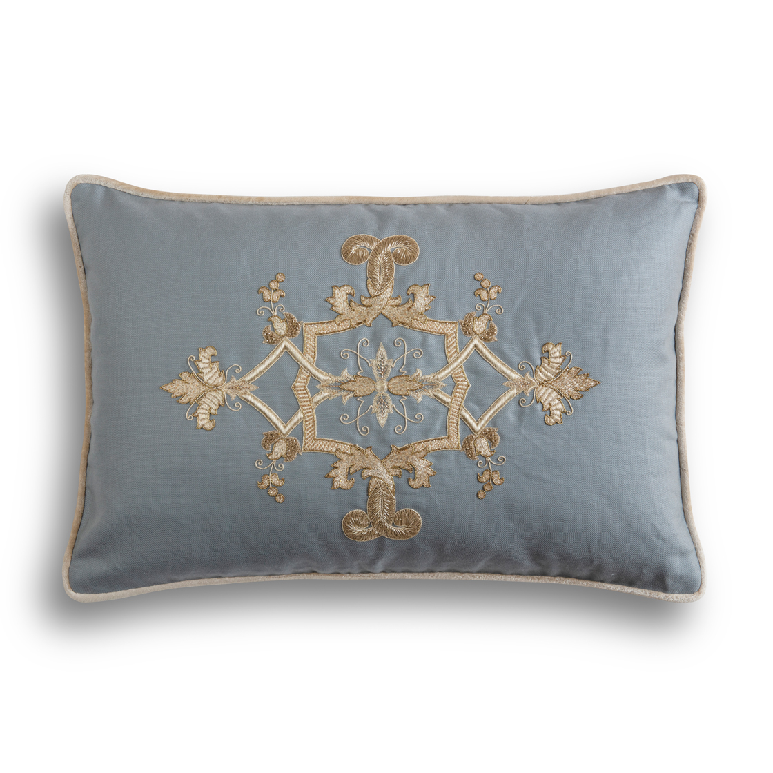 Cellini on blue waxed linen front and Capri - Vanilla back