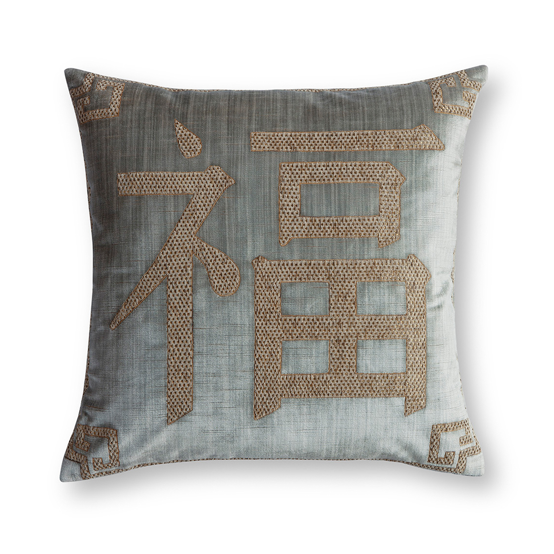 Feng Shui cushion, Prosperity on Como silk velvet - Sage